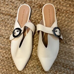 Who What Wear Cream Mules with Silver Buckle